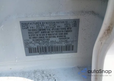 2020 Nissan Sentra Sv Xtronic Cvt from USA, damaged, VIN 3N1AB8CVXLY311453